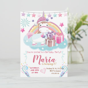 Pastel Unicorn Rainbow Kawai Einladung zum Geburts