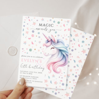 Pastel unicorn Regenbogenfarben Geburtstagsmädchen Einladung