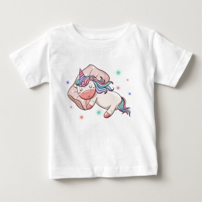 Pastel Unicorn schlafen Baby T-shirt (Vorderseite)