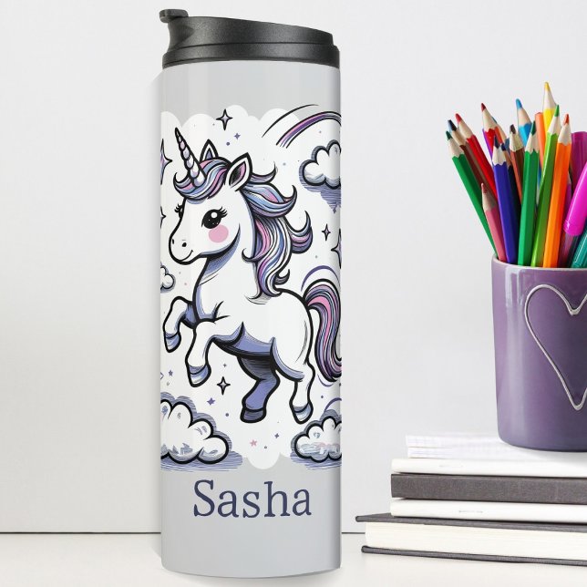Pastel Unicorn Sparkle Rainbow Individuelle Name Thermosbecher (Von Creator hochgeladen)