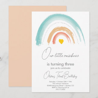Pastel Unsere kleine Rainbow Birthday Party Beige Einladung