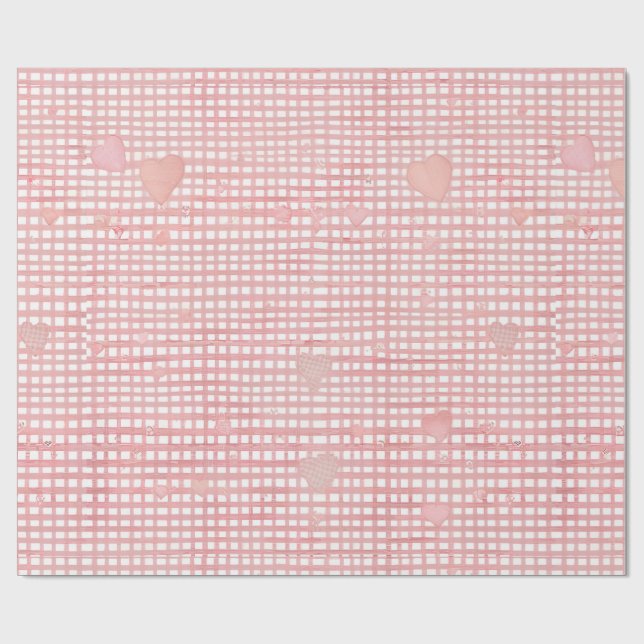 Pastel Valentine Gingham Wrapping Paper Geschenkpapier (Flach)