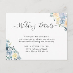 Pastel Vanilla Blue Floral Wedding Details Card Einladungspostkarte