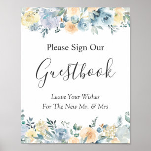 Pastel Vanilla Blue Floral Wedding Gästebuchunters Poster