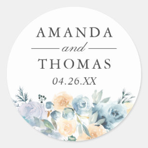 Pastel Vanilla Blue Floral Wedding Umschlag Aufkle Runder Aufkleber