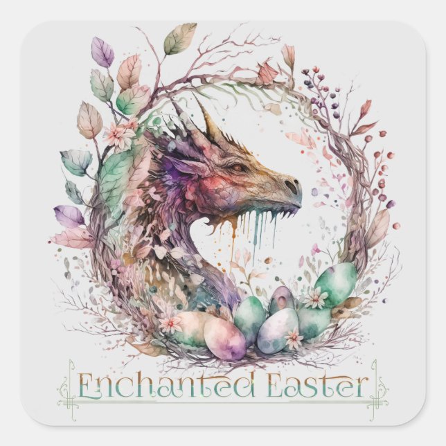 Pastel Verzauberter Osterdrachendrachenschrei Quadratischer Aufkleber (Vorderseite)