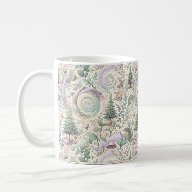 Pastel verzauberter Wald: Eine Cottailcore-Fantasi Kaffeetasse (Links)