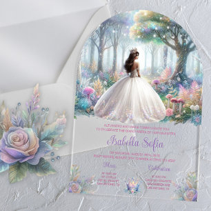 Pastel verzauberter Wald Quinceañera Acryleinladungen