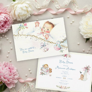 Pastel Vintag Baby Girl Babydusche Einladung