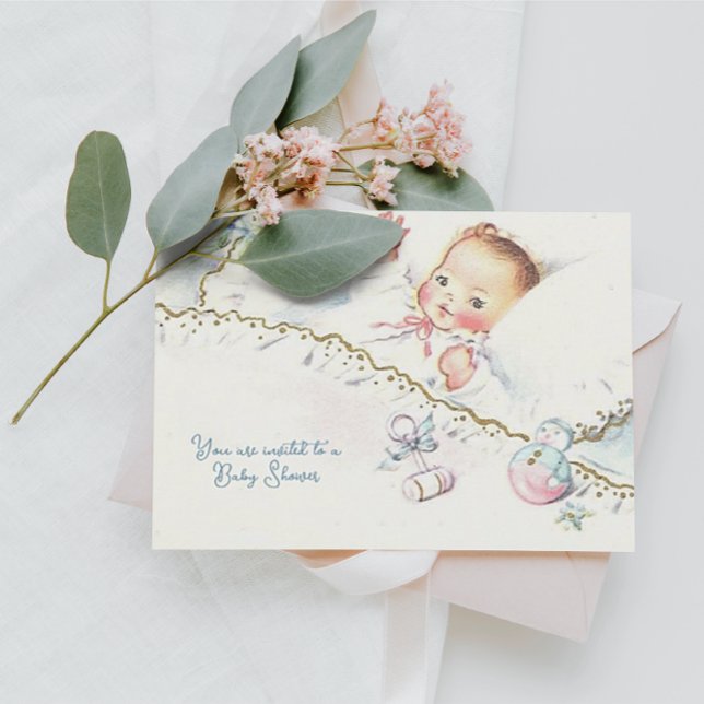 Pastel Vintag Baby Girl Babydusche Einladung (Von Creator hochgeladen)