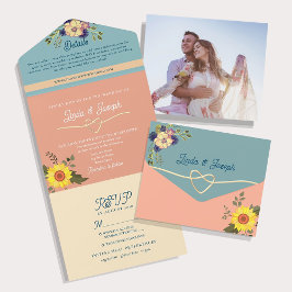 Pastel Vintag Floral Wedding All In One Einladung
