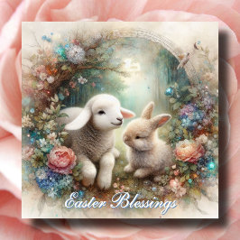 Pastel Vintag Garden Lamm Bunny Christlich Ostern Feiertagskarte
