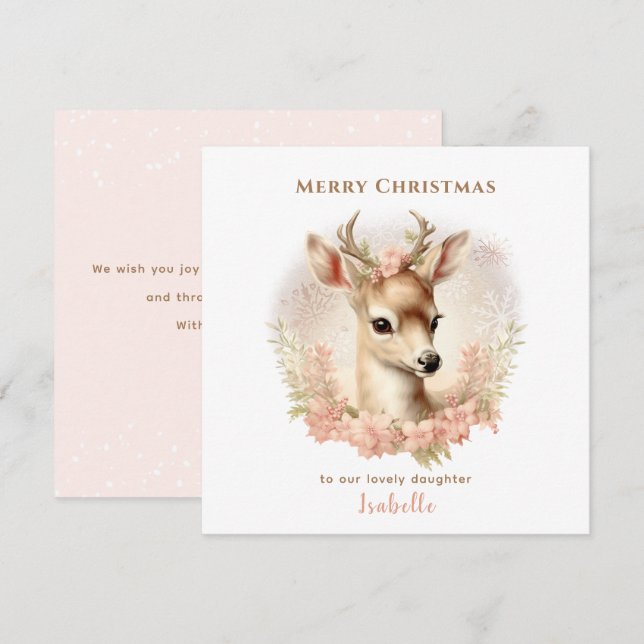 Pastel Vintag Rehe Blume Weihnachtskarte Karte (Vorne/Hinten)