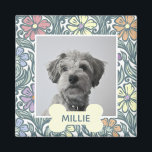 Pastel Vintages florales Foto Magnet<br><div class="desc">Dekorative pastellfarbene,  Vintage Blumenmuster umgeben das Foto Ihres Hundes mit dem Namen unter der Knochenform.</div>