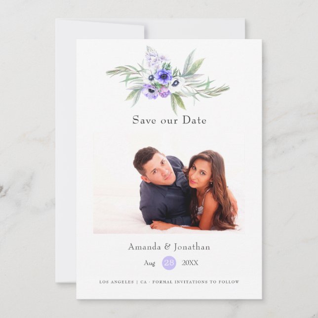 Pastel Violet Floral Wedding Foto Save The Date (Vorderseite)