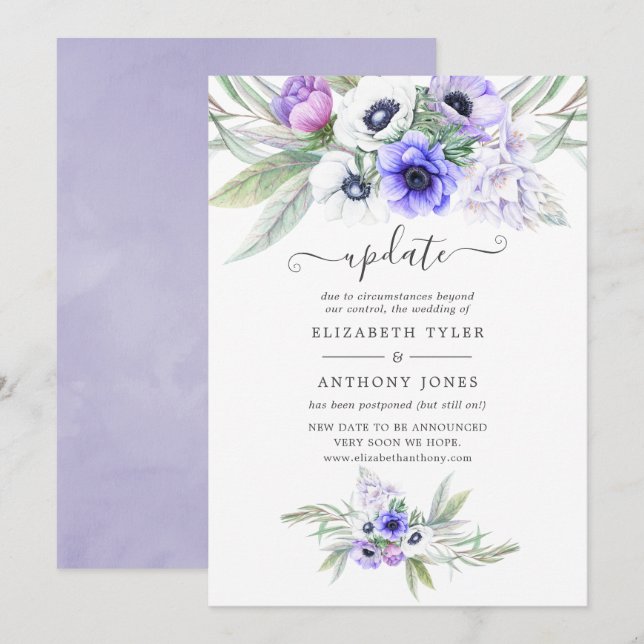 Pastel Violet Floral Wedding Update Einladung (Vorne/Hinten)
