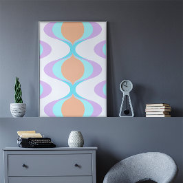 Pastel Violet Orange Aqua Blue Ogee White Waves Poster