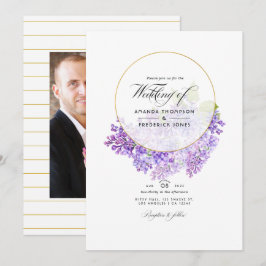 Pastel Violet und Gold Geometric Herbarium Hochzei Einladung