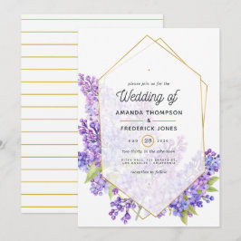 Pastel Violet und Gold Geometric Herbarium Hochzei Einladung