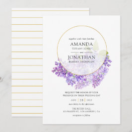 Pastel Violet und Gold Geometric Herbarium Hochzei Einladung