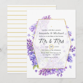 Pastel Violet und Gold Geometric Herbarium Hochzei Einladung