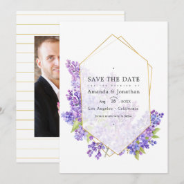 Pastel Violet und Gold Geometric Herbarium Hochzei Save The Date
