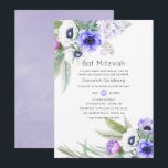 Pastel Violet und Plum Floral Bat Mitzvah Einladung<br><div class="desc">Anemone florale Fledermaus Mitzvah Einladung in pastellvioletten Tönen.</div>
