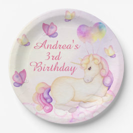 Pastel Wasserfarbe Einhorn und Balloons Pappteller