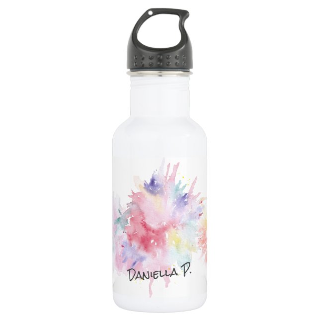 Pastel Wasserfarbe Kunst Angriff Kinder Signatur Edelstahlflasche (Vorderseite)