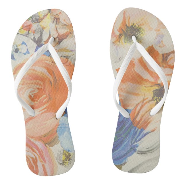 Pastel Wasserfarben Kunstwerk Bouquet von Blume Flip Flops (Fußbett)