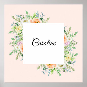 Pastel Wasserfarbenfloral mit benutzerdefinierten Poster