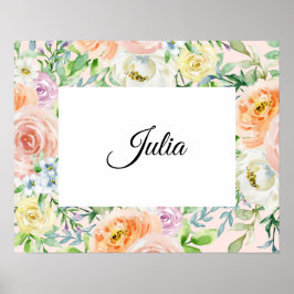 Pastel Wasserfarbenfloral mit individuellem Namen Poster