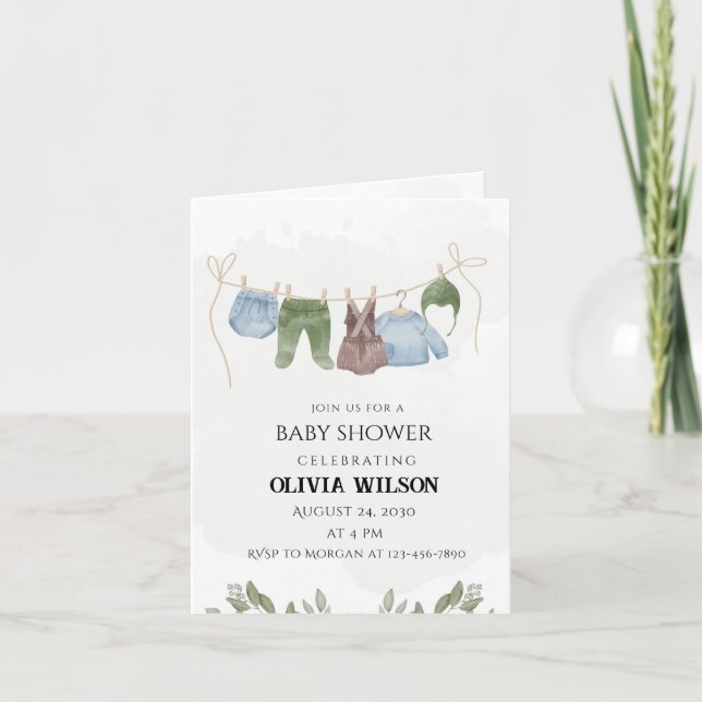 Pastel Watercolor Babydusche Einladung (Vorderseite)