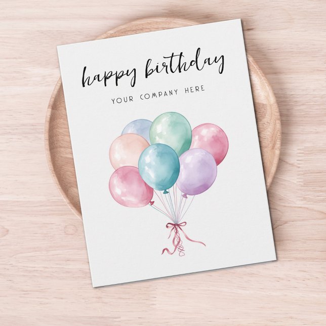 Pastel Watercolor Balloons Business Happy Birthday Postkarte (Von Creator hochgeladen)