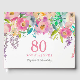 Pastel Watercolor Blume 80. Geburtstagsparty Gästebuch