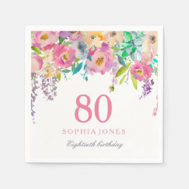 Pastel Watercolor Blume 80. Geburtstagsparty Serviette