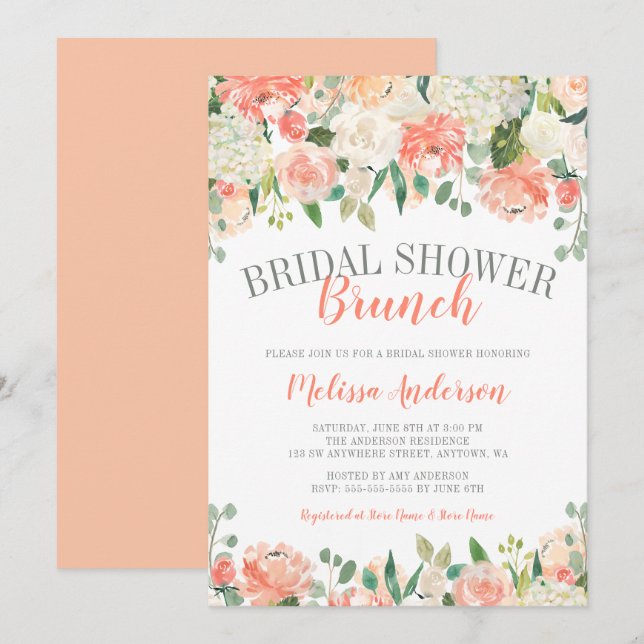 Pastel Watercolor Blume Brunch Brautparty Einladung (Vorne/Hinten)