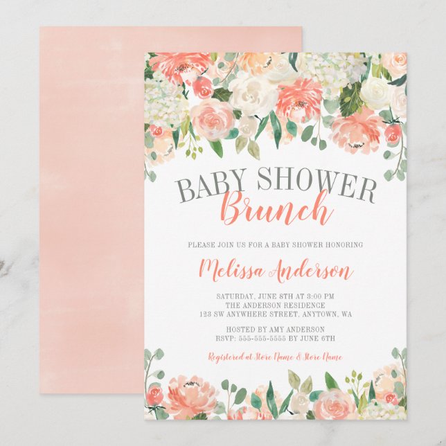 Pastel Watercolor Blume Brunch Kinderdusche einlad Einladung (Vorne/Hinten)