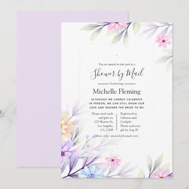Pastel Watercolor Blumendusche von Mail Einladung (Vorne/Hinten)