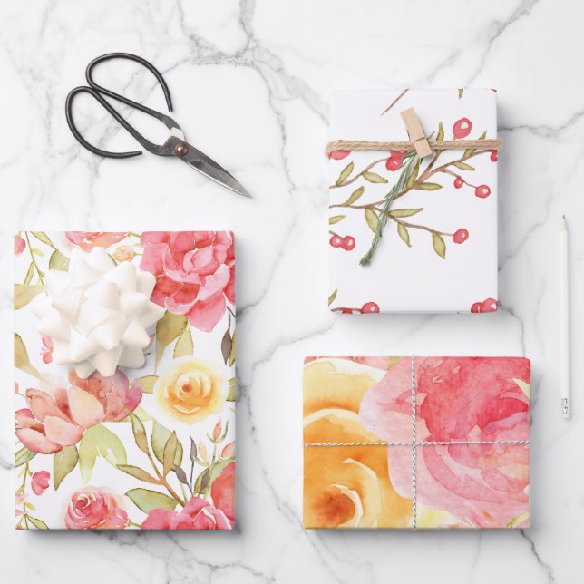 Pastel Watercolor Blumenspektrum Geschenkpapier Set (Vorderseite)