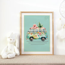 Pastel Watercolor Bus Kinderzimmer Poster