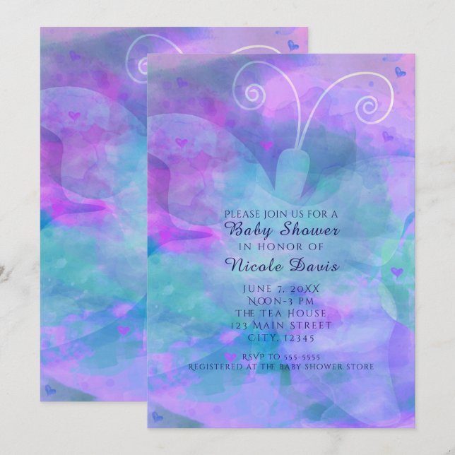 Pastel Watercolor Butterfly Party Einladungen (Vorne/Hinten)