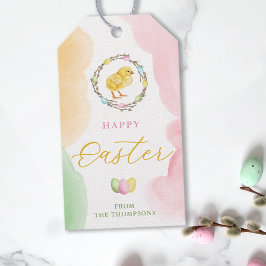 Pastel Watercolor Chick And Willow Wreath Easter Geschenkanhänger