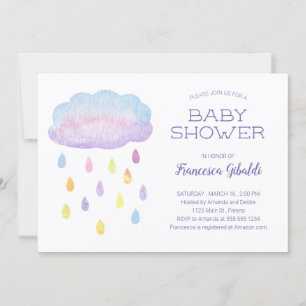 Pastel Watercolor Cloud Raindrops Baby Dusche Einladung