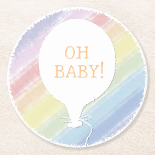Pastel Watercolor Custom Text Babydusche Oh Baby Runder Pappuntersetzer