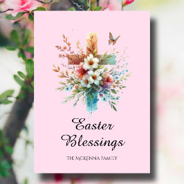 Pastel Watercolor Elegantes Kreuz Christliches Ost Karte