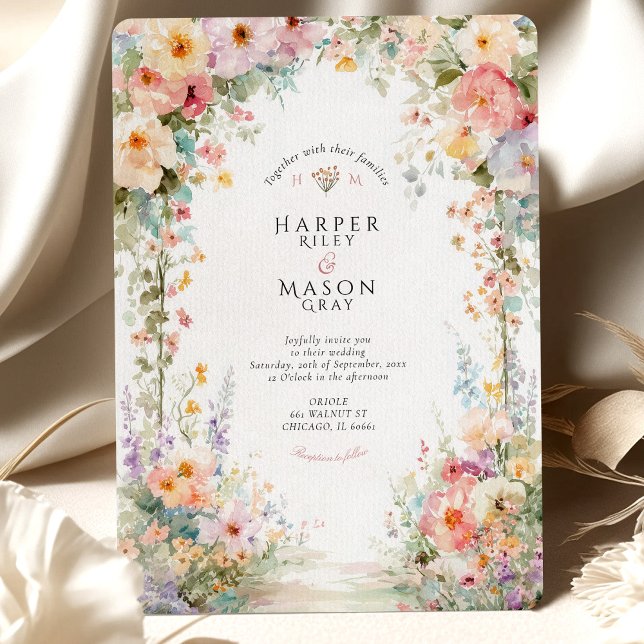 Pastel Watercolor Floral Arch Wedding Einladung (Von Creator hochgeladen)