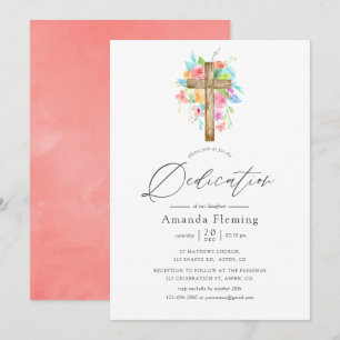 Pastel Watercolor Floral Baby Dedication Einladung