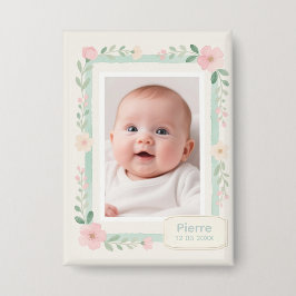 Pastel Watercolor Floral Empty Photo Frame Button