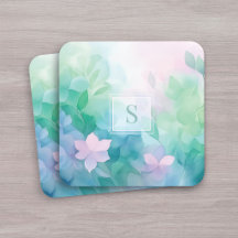 Pastel Watercolor Floral Monogram Coasters